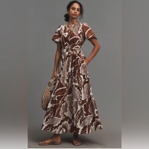 Anthropologie Somerset Brown Leaf Maxi Dress size 2x